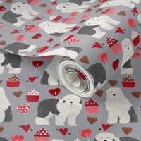 old english sheepdog, dog grey dog fabric valentines love valentines day fabric