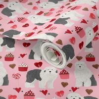 old english sheepdog, dog pink dog fabric valentines love valentines day fabric