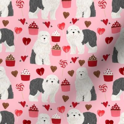 old english sheepdog, dog pink dog fabric valentines love valentines day fabric