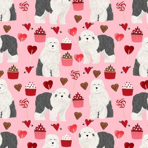 old english sheepdog, dog pink dog fabric valentines love valentines day fabric
