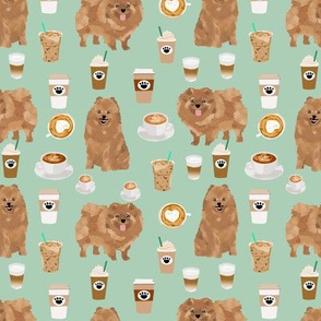 pomeranian dog fabric, cute dog design, pom dog, coffee fabric