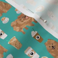 pomeranian dog fabric, cute dog design, pom dog, coffee fabric