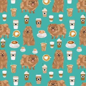 pomeranian dog fabric, cute dog design, pom dog, coffee fabric