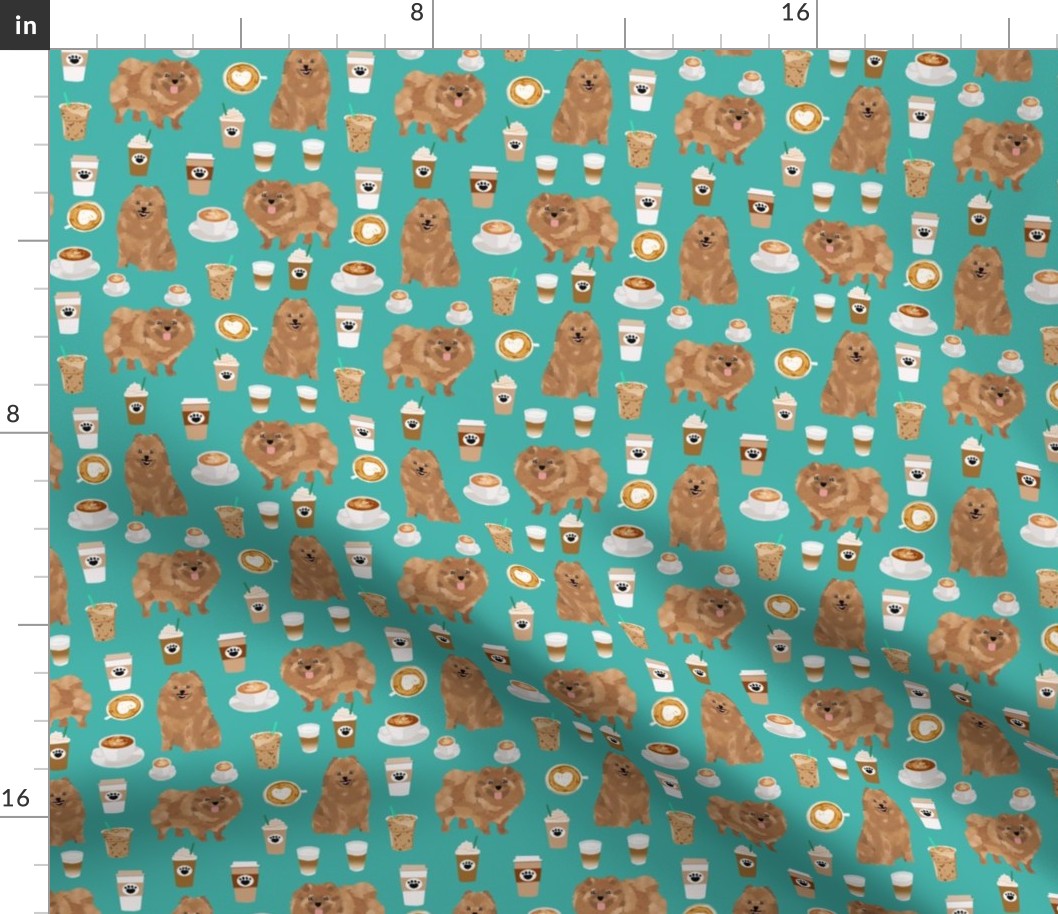 pomeranian dog fabric, cute dog design, pom dog, coffee fabric
