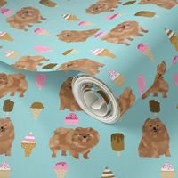 pomeranian dog fabric, cute dog design, pom dog, ice cream summer design