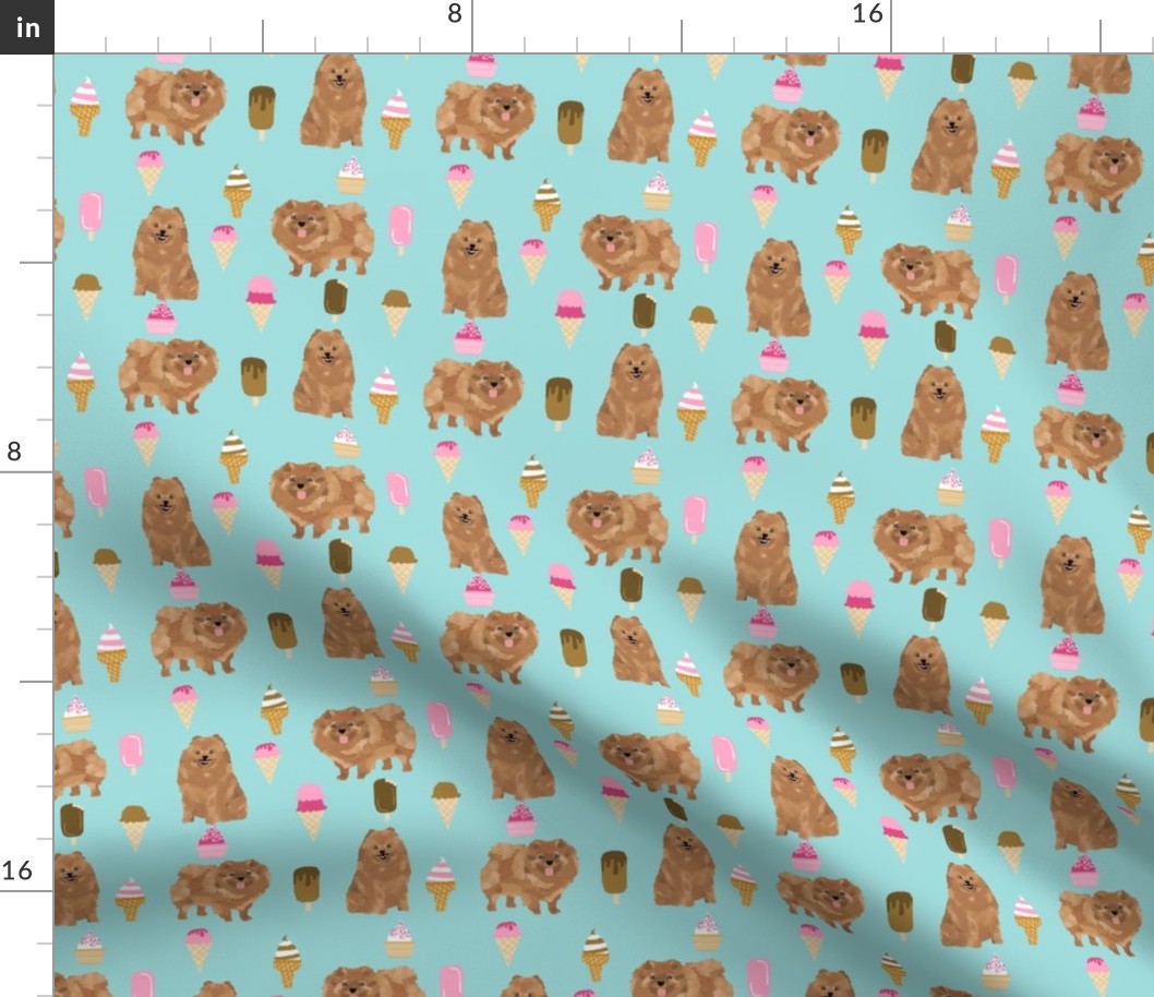 pomeranian dog fabric, cute dog design, pom dog, ice cream summer design