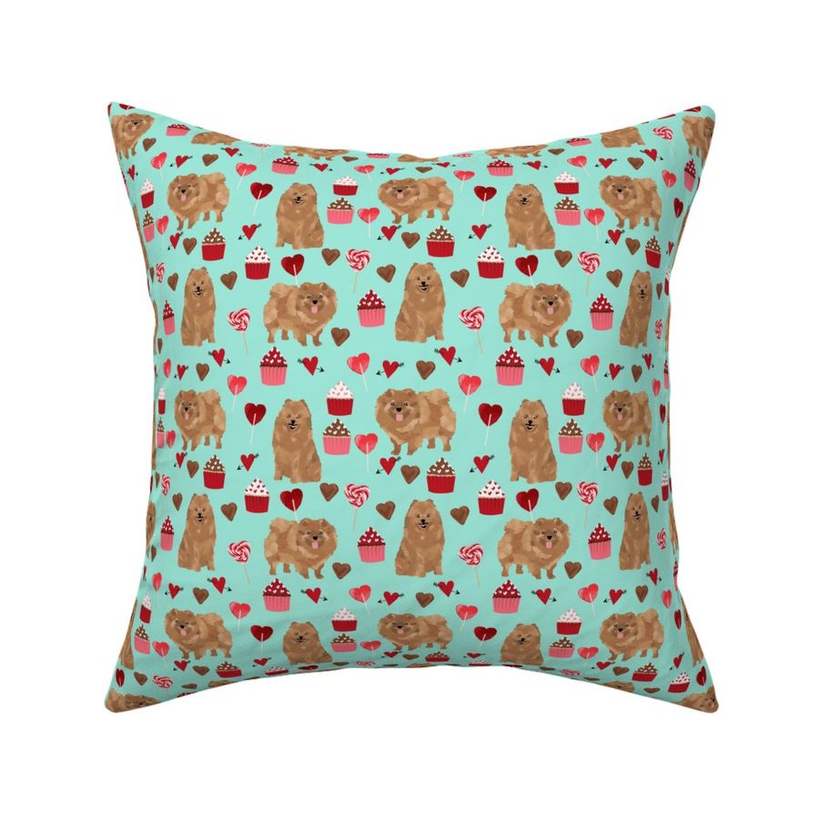 pomeranian dog aqua dog fabric valentines love valentines day fabric