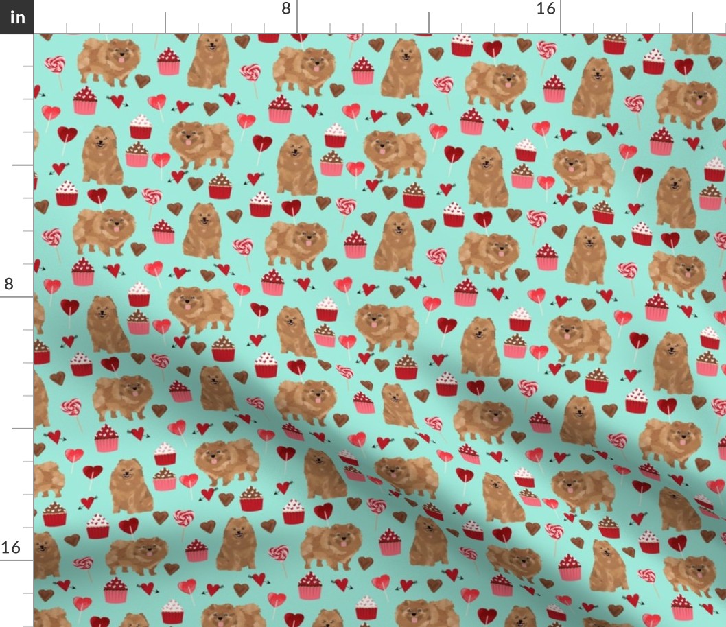 pomeranian dog aqua dog fabric valentines love valentines day fabric