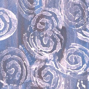 White Paint Swirls on Blue Streaked Background