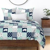 elephants // navy and mint elephant fabric nursery wholecloth quilt squares crib sheet nursery baby