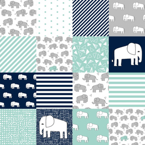 elephants // navy and mint elephant fabric nursery wholecloth quilt squares crib sheet nursery baby