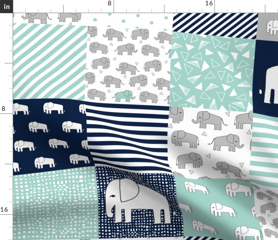 elephants // navy and mint elephant fabric nursery wholecloth quilt squares crib sheet nursery baby