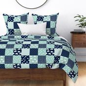 elephants patchwork // navy and mint quilt squares fabric nursery baby design quilt squares cheater quilt fabric