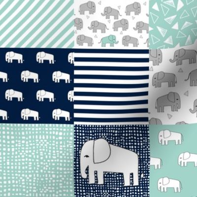 elephants cheater quilt // navy and mint squares fabric nursery baby design cheater quilts