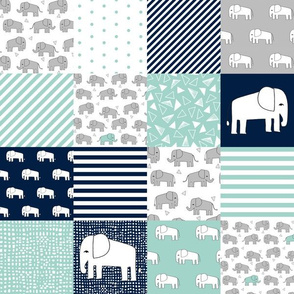 elephants cheater quilt // navy and mint squares fabric nursery baby design cheater quilts