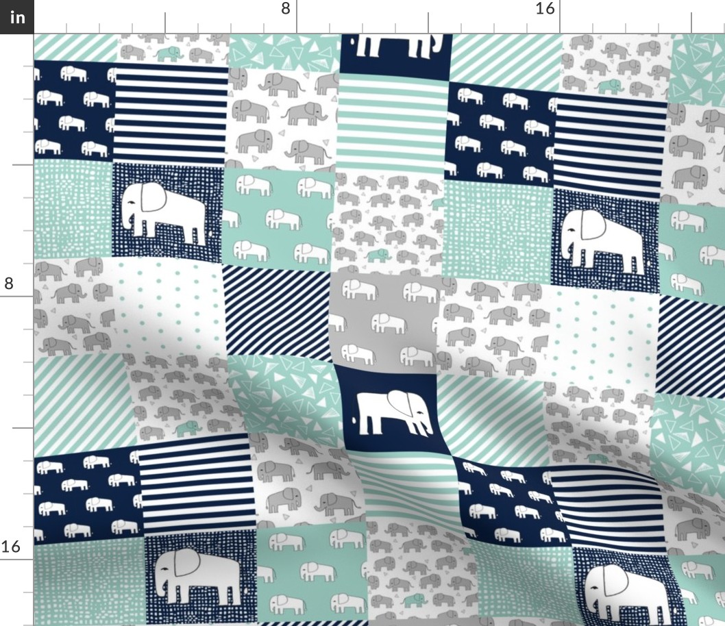 elephants cheater quilt // navy and mint squares fabric nursery baby design cheater quilts