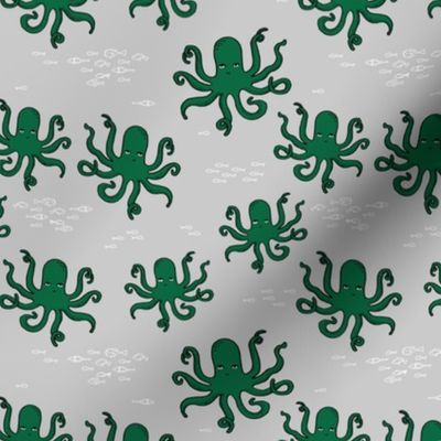 octopus // green and grey octopi fabric ocean animals baby nursery oceans fabric