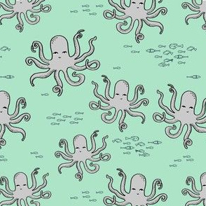 octopus // mint and grey octopi fabric ocean animals baby nursery oceans fabric