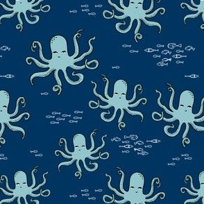 octopus // blue octopi fabric ocean animals baby nursery oceans fabric