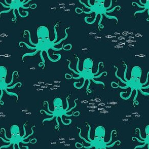 octopus // bright green octopi fabric ocean animals baby nursery oceans fabric