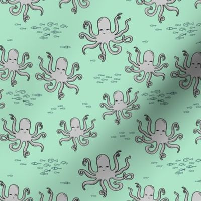 octopus // mint and grey octopi fabric ocean animals baby nursery oceans fabric