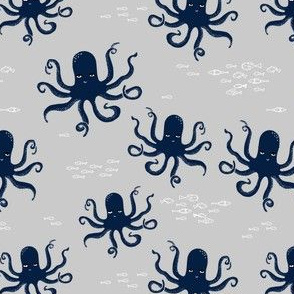 octopus // navy and grey octopi fabric ocean animals baby nursery oceans fabric