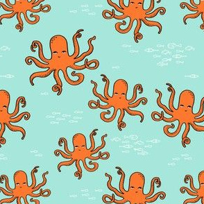 octopus // orange octopi fabric ocean animals baby nursery oceans fabric