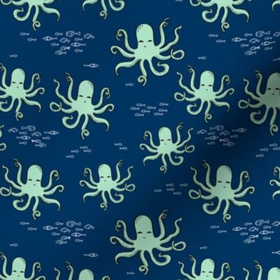 octopus // navy and mint octopi fabric ocean animals baby nursery oceans fabric