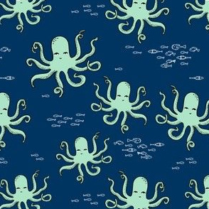 octopus // navy and mint octopi fabric ocean animals baby nursery oceans fabric