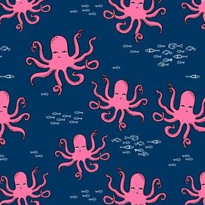 octopus //navy and pink octopi fabric ocean animals baby nursery oceans fabric