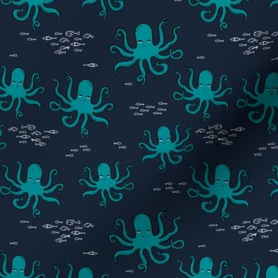 octopus // navy and turquoise octopi fabric ocean animals baby nursery oceans fabric