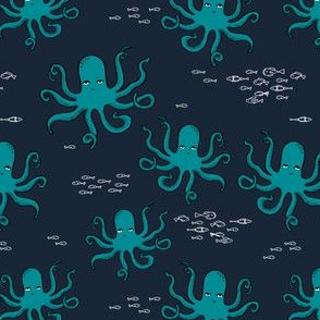 octopus // navy and turquoise octopi fabric ocean animals baby nursery oceans fabric