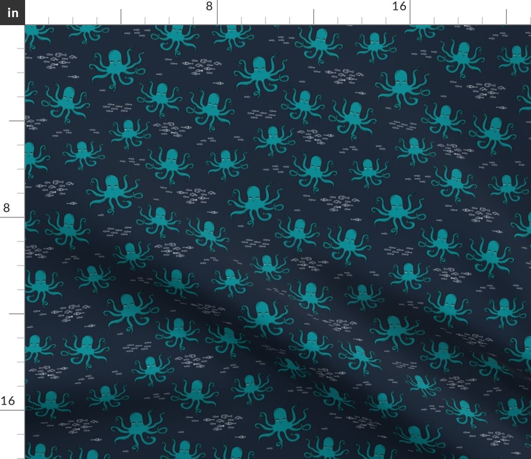 octopus // navy and turquoise octopi fabric ocean animals baby nursery oceans fabric