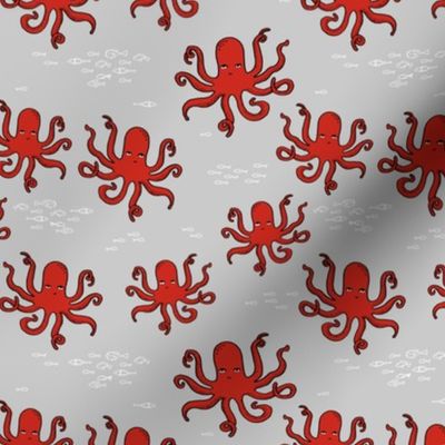 octopus // red and grey octopi fabric ocean animals baby nursery oceans fabric