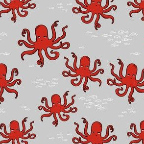 octopus // red and grey octopi fabric ocean animals baby nursery oceans fabric