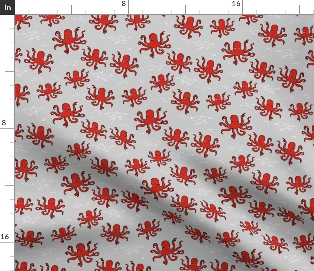 octopus // red and grey octopi fabric ocean animals baby nursery oceans fabric