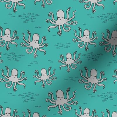octopus // turquoise and grey octopi fabric ocean animals baby nursery oceans fabric