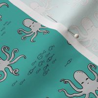 octopus // turquoise and grey octopi fabric ocean animals baby nursery oceans fabric