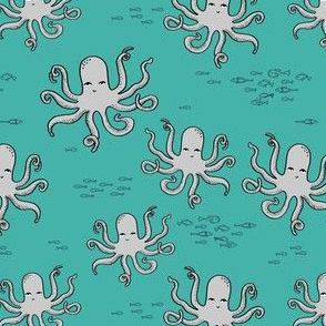 octopus // turquoise and grey octopi fabric ocean animals baby nursery oceans fabric