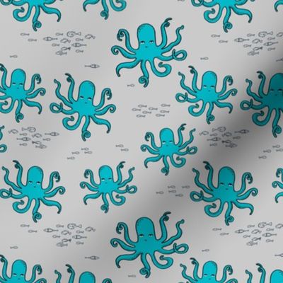 octopus // turquoise and grey octopi fabric ocean animals baby nursery oceans fabric