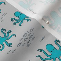 octopus // turquoise and grey octopi fabric ocean animals baby nursery oceans fabric