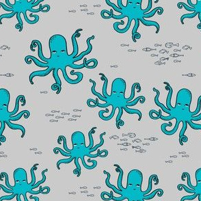 octopus // turquoise and grey octopi fabric ocean animals baby nursery oceans fabric