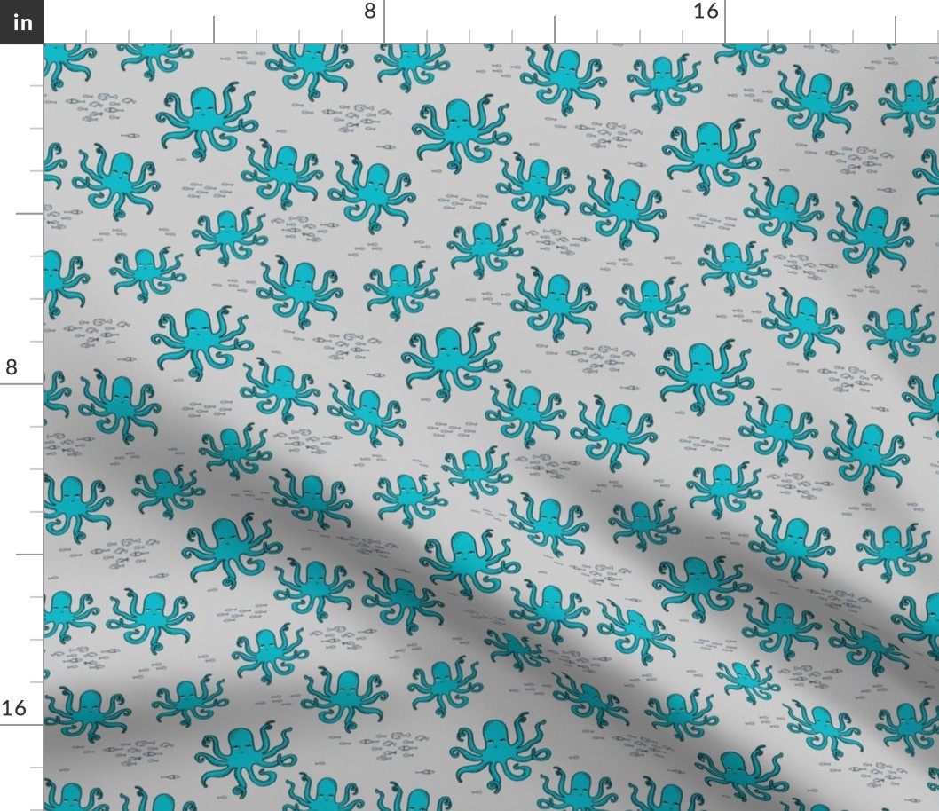 octopus // turquoise and grey octopi fabric ocean animals baby nursery oceans fabric