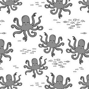 octopus // white and grey octopi fabric ocean animals baby nursery oceans fabric