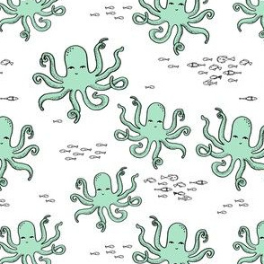 octopus // mint octopi fabric ocean animals baby nursery oceans fabric