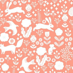 spring // coral spring animals coral blush girls fabric woodland florals flowers design