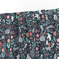 spring animals fabric // woodland animals forest birds fox rabbit cute spring florals