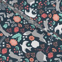 spring animals fabric // woodland animals forest birds fox rabbit cute spring florals