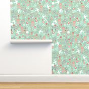 spring // mint and coral spring woodland animals forest spring florals andrea lauren fabric