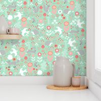 spring // mint and coral spring woodland animals forest spring florals andrea lauren fabric